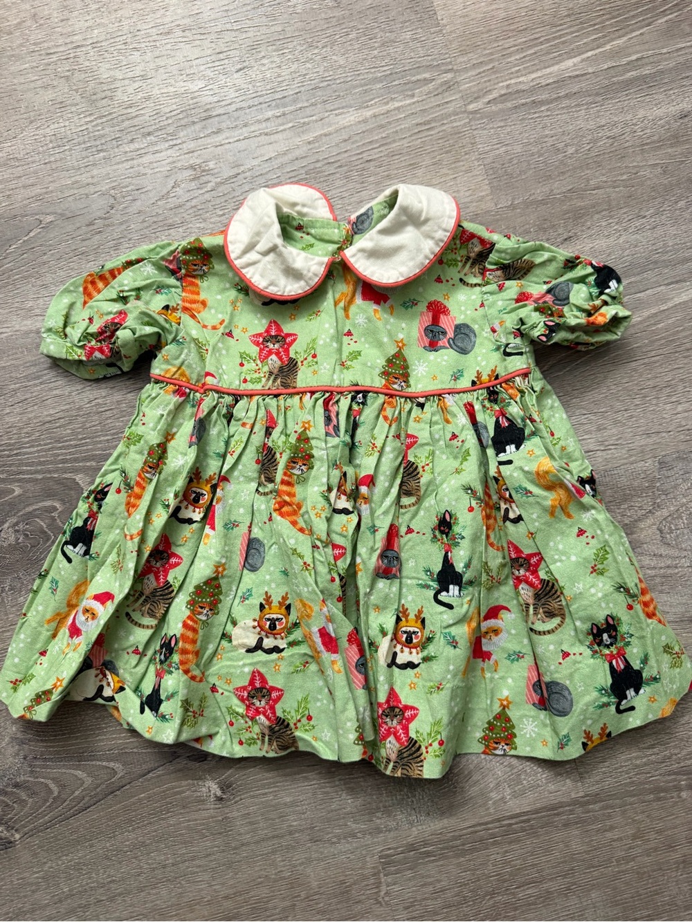 Green Holiday Cats Peter Pan Collar Kids Costume Dress